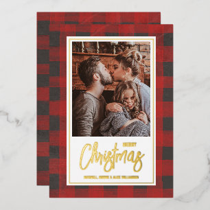 Carte De Vœux En Aluminium Joyeux Noël Buffalo Check Photo Gold