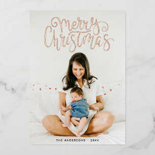 Carte De Vœux En Aluminium Joyeux Noël. Calligraphie de script or