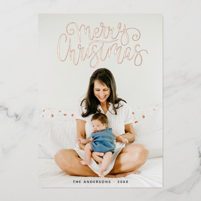 Carte De Vœux En Aluminium Joyeux Noël. Calligraphie de script or (Recto)