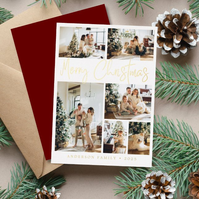 Carte De Vœux En Aluminium Joyeux Noël Calligraphie Photo Gold Foil Holida (Créateur téléchargé)
