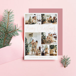 Carte De Vœux En Aluminium Joyeux Noël Calligraphie Photo Rose Gold