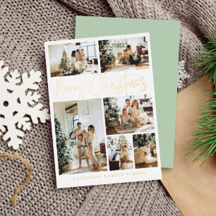 Carte De Vœux En Aluminium Joyeux Noël Calligraphie Sage Vert Or