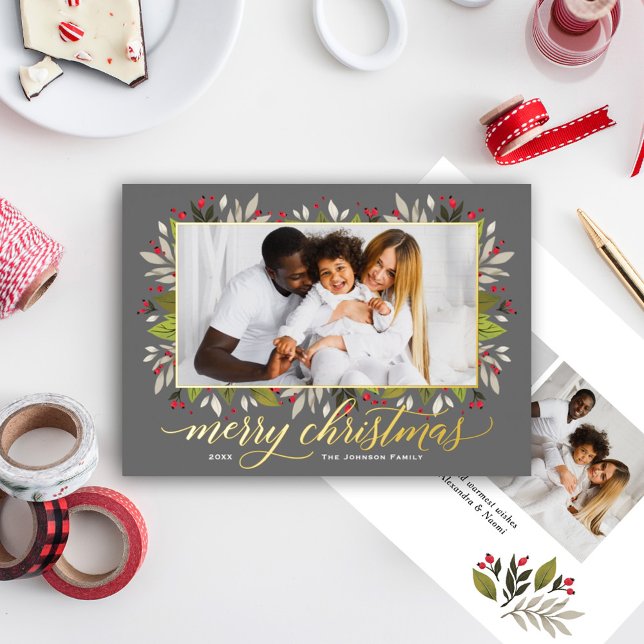 Carte De Vœux En Aluminium Joyeux Noël Charcoal Gold Élégant Script (Créateur téléchargé)