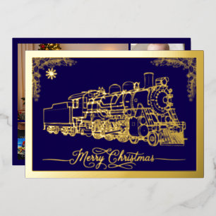Carte De Vœux En Aluminium Joyeux Noël Choo-choo train Midnight Blue Gold