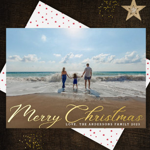 Carte De Vœux En Aluminium Joyeux Noël classique or traditionnel 1 photo