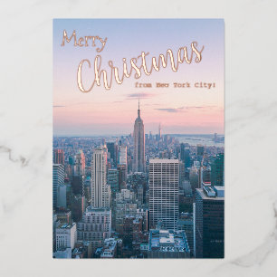 Carte De Vœux En Aluminium Joyeux Noël de New York Skyline Photo de famille