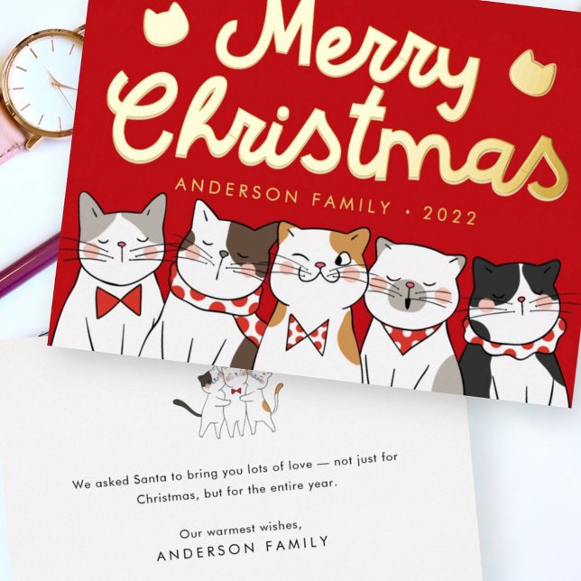 Carte De Vœux En Aluminium Joyeux Noël Drôle Mignonne Chats Caroling (Créateur téléchargé)