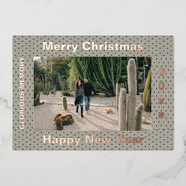 Carte De Vœux En Aluminium Joyeux Noël Elégant Faux Lather Cadre photo (Recto)