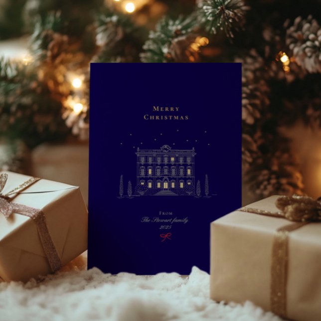 Carte De Vœux En Aluminium Joyeux Noël élégant Marine & Gold Chic (Stylish Merry Christmas Navy & Gold Chic Foil Holiday Card)