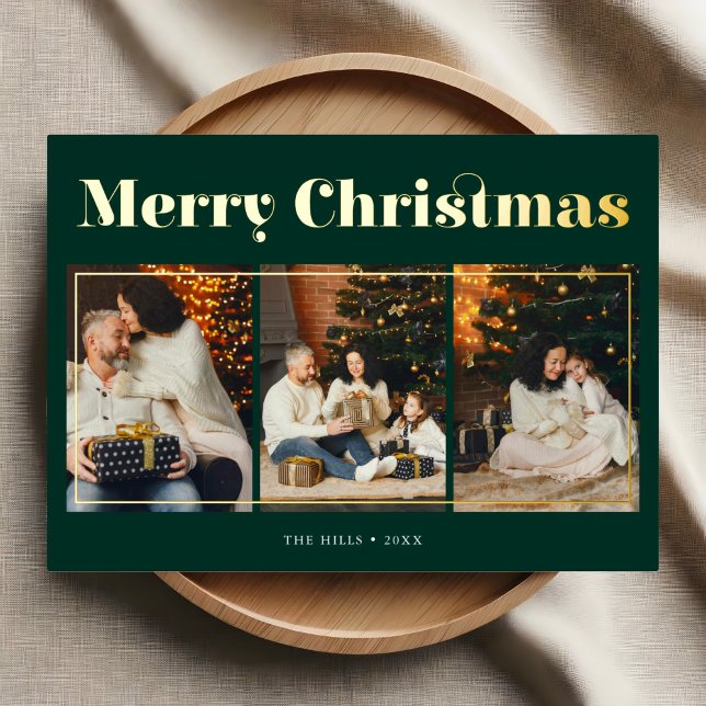 Carte De Vœux En Aluminium Joyeux Noël Élégant Photo Vert (Créateur téléchargé)
