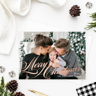 Carte De Vœux En Aluminium Joyeux Noël Élégante Calligraphie Script Photo