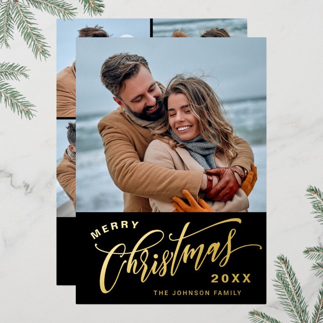 Carte De Vœux En Aluminium Joyeux Noël étincelant 5 PHOTO Gold (Créateur téléchargé)
