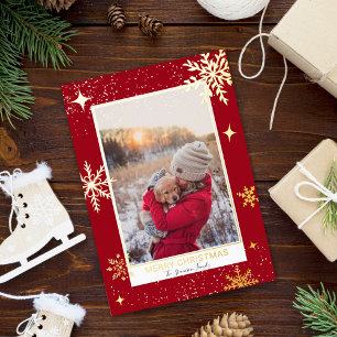 Carte De Vœux En Aluminium Joyeux Noël étoiles neige photo rouge