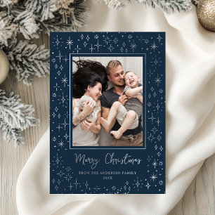Carte De Vœux En Aluminium Joyeux Noël Fantaisiste Festif Étoiles Étincelante