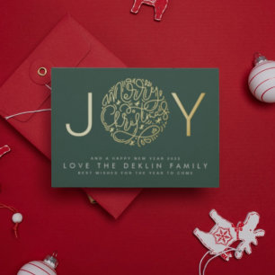 Carte De Vœux En Aluminium Joyeux Noël Gold JOIE photo retour Feuille verte