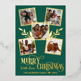 Carte De Vœux En Aluminium Joyeux Noël Gold Photo Collage Vert