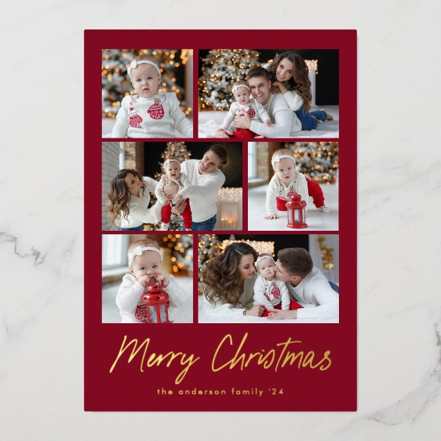 Carte De Vœux En Aluminium Joyeux Noël Gold Script 6 Photo Collage (Recto)