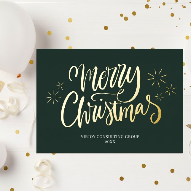 Carte De Vœux En Aluminium Joyeux Noël Green Gold Calligraphie Affaires (Créateur téléchargé)