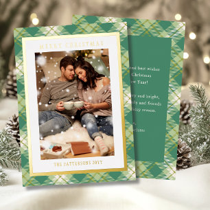 Carte De Vœux En Aluminium Joyeux Noël Green Plaid Tartan Photo