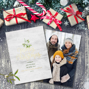 Carte De Vœux En Aluminium Joyeux Noël Gui Bois Rustique Photo Or