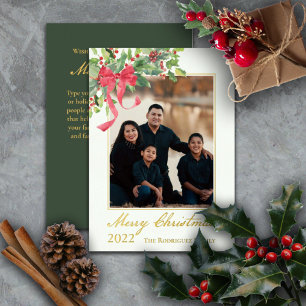 Carte De Vœux En Aluminium Joyeux Noël Holly et Berry Greenery Photo Foi