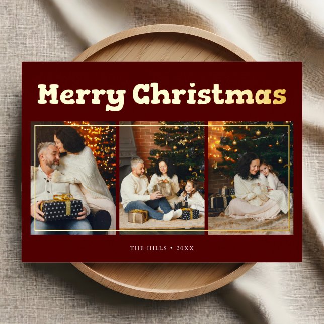 Carte De Vœux En Aluminium Joyeux Noël Joué Photo Rouge (Créateur téléchargé)