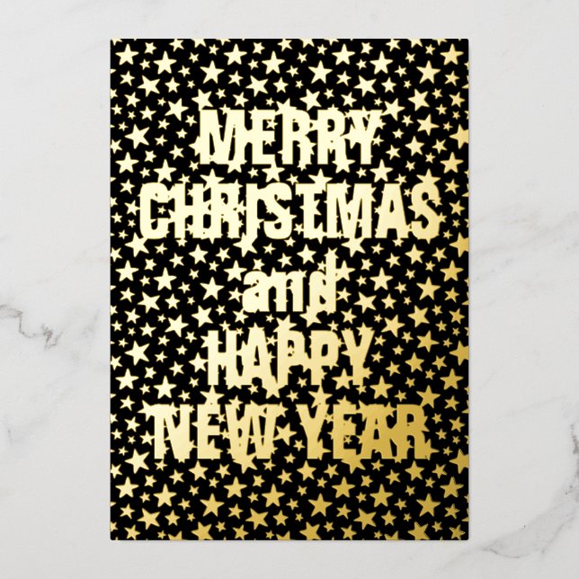 Carte De Vœux En Aluminium Joyeux Noël Joyeux Nouvel An étoile noir et or (Recto)