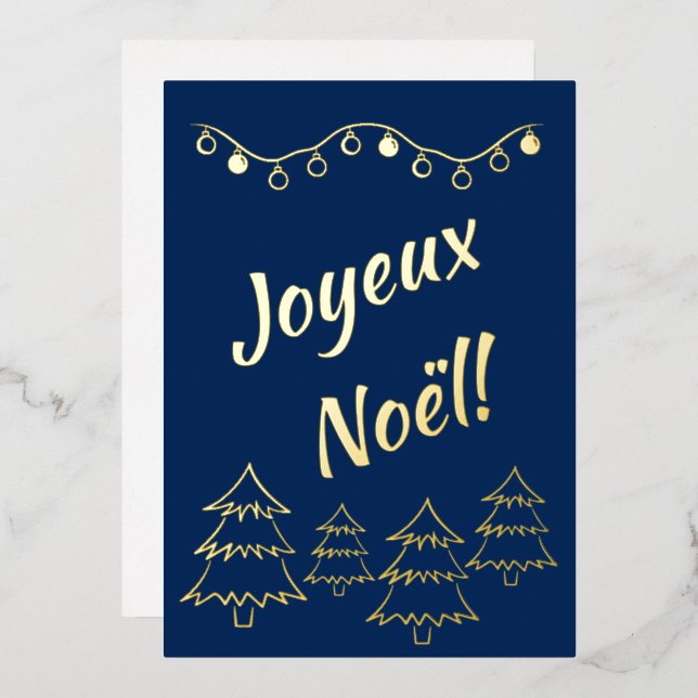 Carte De Vœux En Aluminium Joyeux Noel lumières Noël Joyeux Arbre Bleu (Recto/Verso)