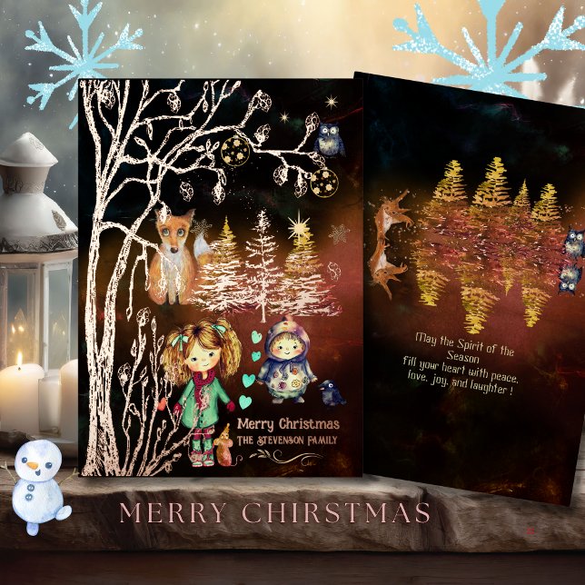 Carte De Vœux En Aluminium Joyeux Noël Magie d'hiver ( Merry Christmas Winter Magic Foil Holiday Card)