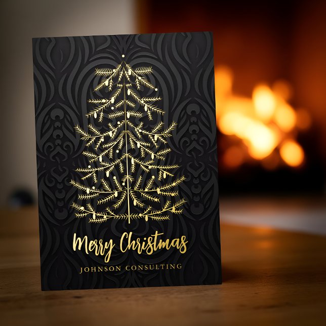 Carte De Vœux En Aluminium Joyeux Noël moderne Arbre de Noël Damas (Créateur téléchargé)