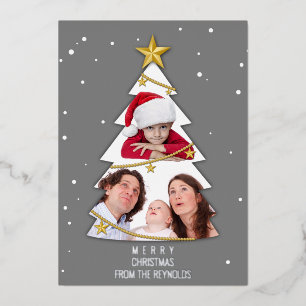 Carte De Vœux En Aluminium Joyeux Noël moderne arbre photo Collage gris