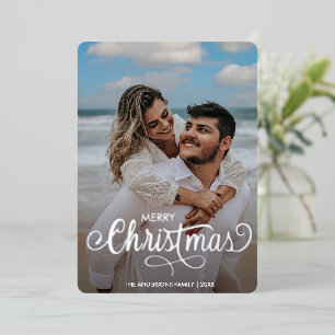 Carte De Vœux En Aluminium Joyeux Noël moderne Famille Nom Photo Tartan Fo