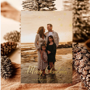 Carte De Vœux En Aluminium Joyeux Noël moderne Famille Photo plaid Tartan