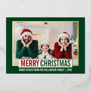Carte De Vœux En Aluminium Joyeux Noël moderne Famille Photo Vert Or