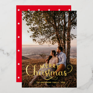 Carte De Vœux En Aluminium Joyeux Noël moderne Nom de famille Photo Tartan Ho