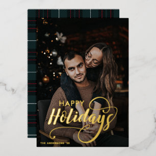 Carte De Vœux En Aluminium Joyeux Noël moderne Nom de la famille Tartan