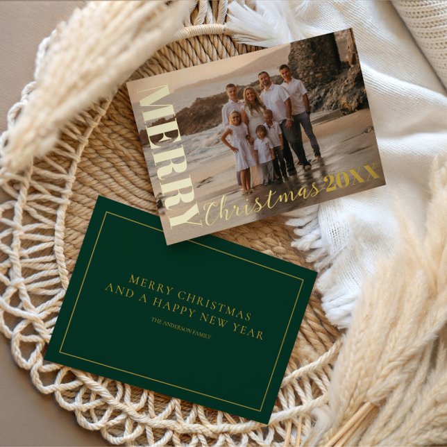 Carte De Vœux En Aluminium Joyeux Noël moderne Script One Photo Gold (Créateur téléchargé)