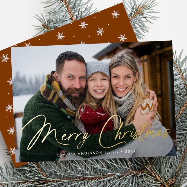 Carte De Vœux En Aluminium Joyeux Noël moderne Script Pain d'épices Photo (Créateur téléchargé)