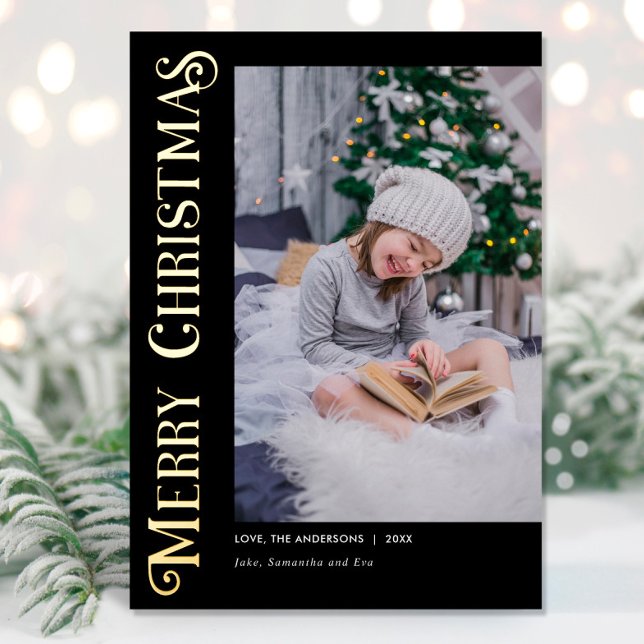 Carte De Vœux En Aluminium Joyeux Noël moderne Script photo Noël (Créateur téléchargé)