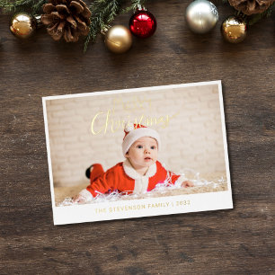 Carte De Vœux En Aluminium Joyeux Noël moderne simple photo or