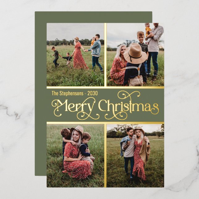 Carte De Vœux En Aluminium Joyeux Noël Multi-photo Gold (Recto/Verso)