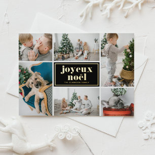 Carte De Vœux En Aluminium Joyeux Noël Noir Typographie Rétro Collage de Phot