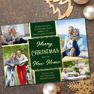 Carte De Vœux En Aluminium Joyeux Noël Nouveau Accueil 4 Photo Vert et Or