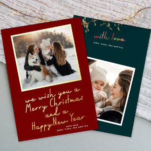 Carte De Vœux En Aluminium joyeux noël nouvelle année rétro 2 photo rouge ver