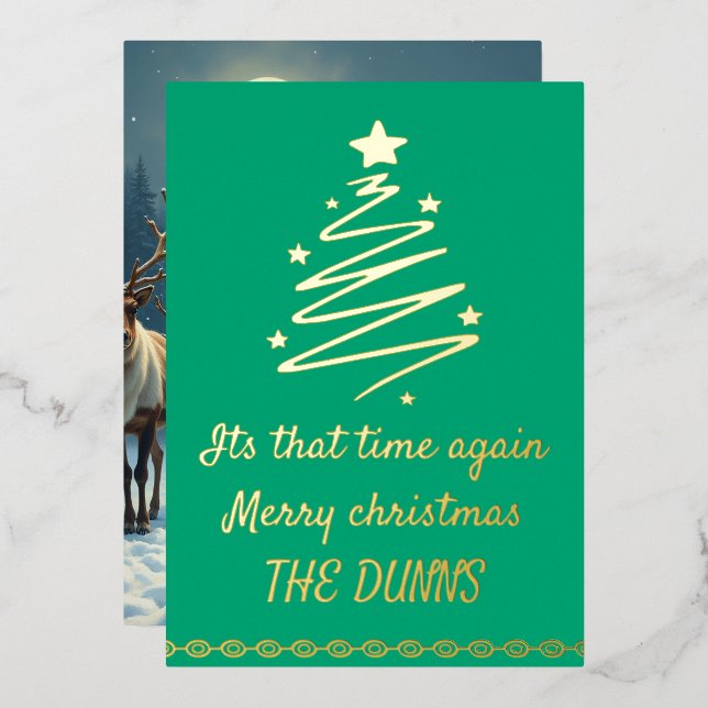 Carte De Vœux En Aluminium Joyeux Noël or et vert personnalisation (Recto/Verso)