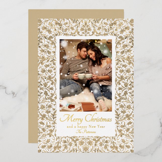 Carte De Vœux En Aluminium Joyeux Noël Ornate Floral Photo (Recto/Verso)