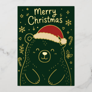 Carte De Vœux En Aluminium Joyeux Noël ourson grizzli mignon