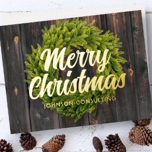 Carte De Vœux En Aluminium Joyeux Noël Pays Rustique Pin Wreath Bois
