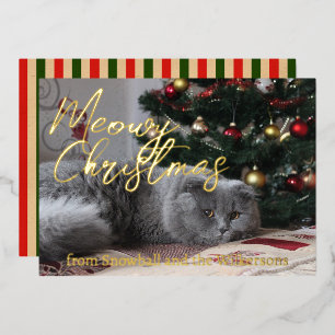 Carte De Vœux En Aluminium Joyeux Noël personnalisé avec photo de chat