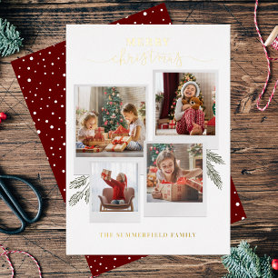 Carte De Vœux En Aluminium Joyeux Noël Photo Collage Script Gold